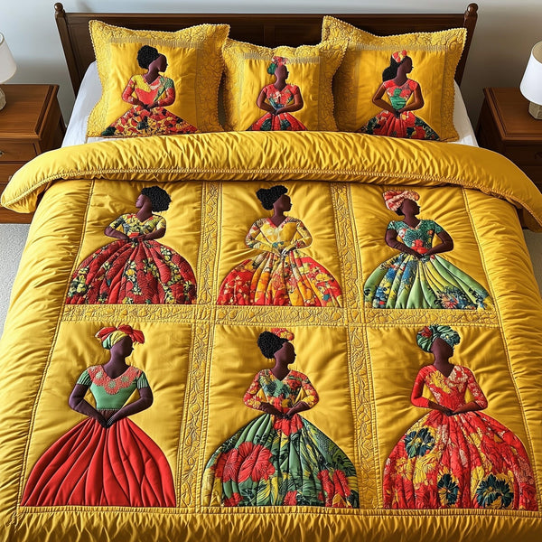 Soulbound Roots quilted 3-piece bedding set on a made bed with two matching pillow shams