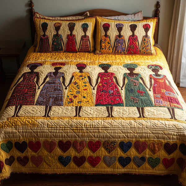 Soulbound Roots quilted 3-piece bedding set on a made bed with two matching pillow shams