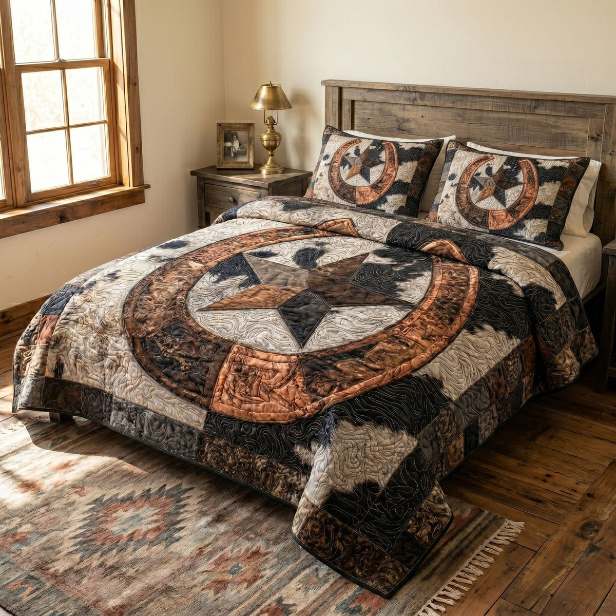 Southern Charm quilted 3-piece bedding set on a made bed with two matching pillow shams