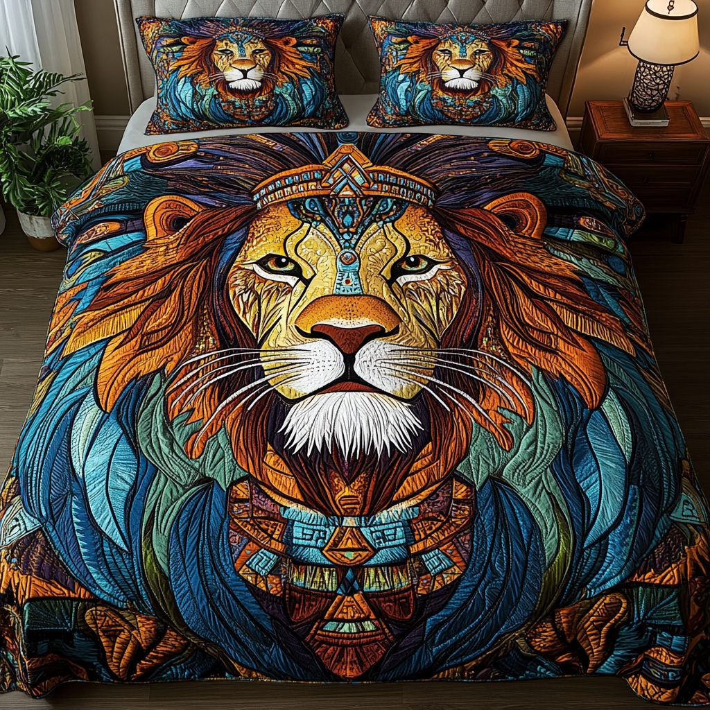 Sovereign Sun quilted 3-piece bedding set on a made bed with two matching pillow shams