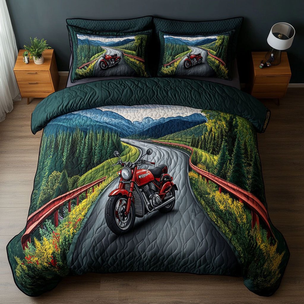 Speedway Spirit quilted 3-piece bedding set on a made bed with two matching pillow shams