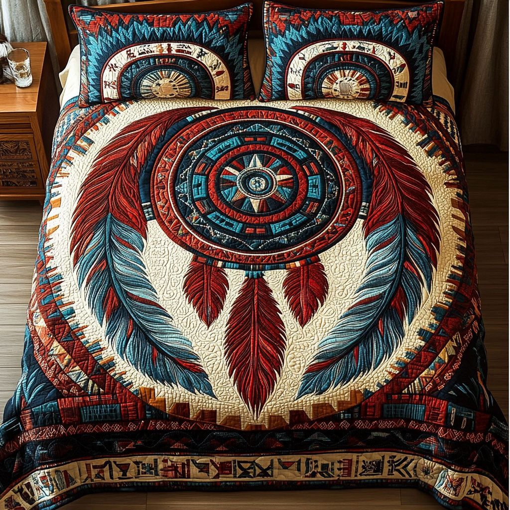 Spirit Lace quilted 3-piece bedding set on a made bed with two matching pillow shams