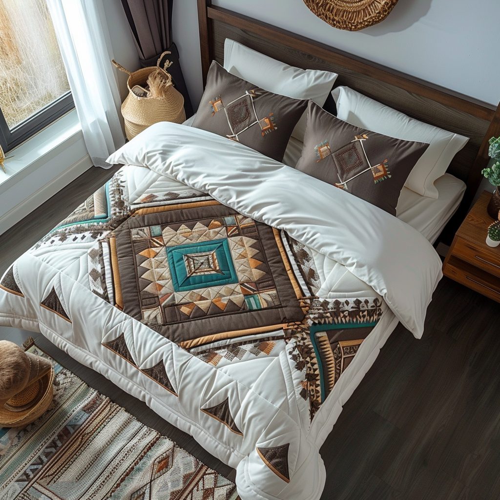 Spirit Weave quilted 3-piece bedding set on a made bed with two matching pillow shams