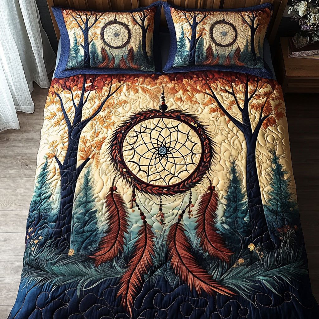 Spirit Weaver quilted 3-piece bedding set on a made bed with two matching pillow shams
