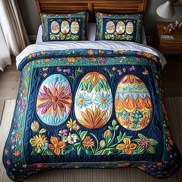 Spring Hatch quilted 3-piece bedding set on a made bed with two matching pillow shams