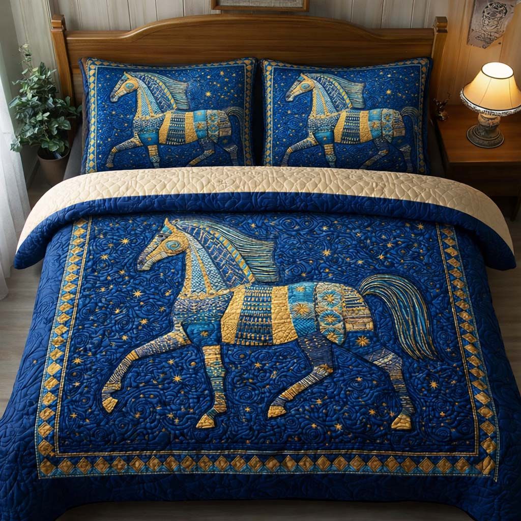 Star Steed quilted 3-piece bedding set on a made bed with two matching pillow shams