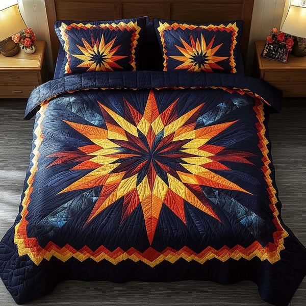 Starborn Spirit quilted 3-piece bedding set on a made bed with two matching pillow shams