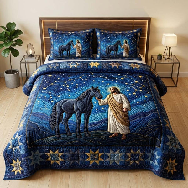 Starlit Faith quilted 3-piece bedding set on a made bed in a softly lit bedroom