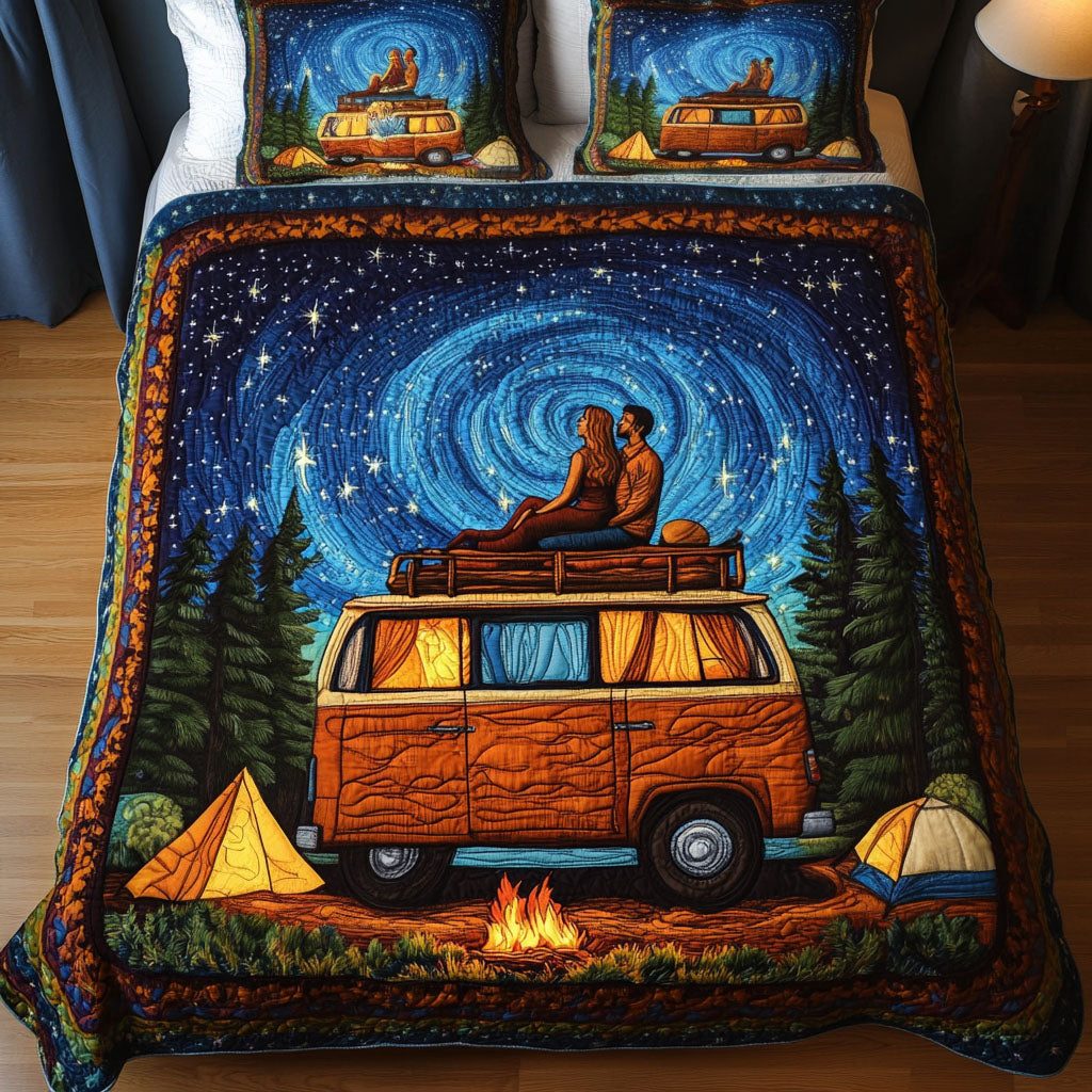 Starlit Love quilted 3-piece bedding set on a made bed with two matching pillow shams