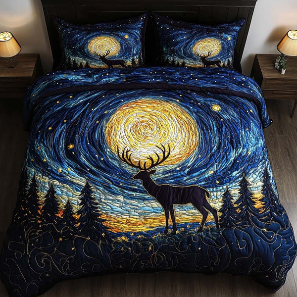 Starlit Stag quilted 3-piece bedding set on a made bed with two matching pillow shams