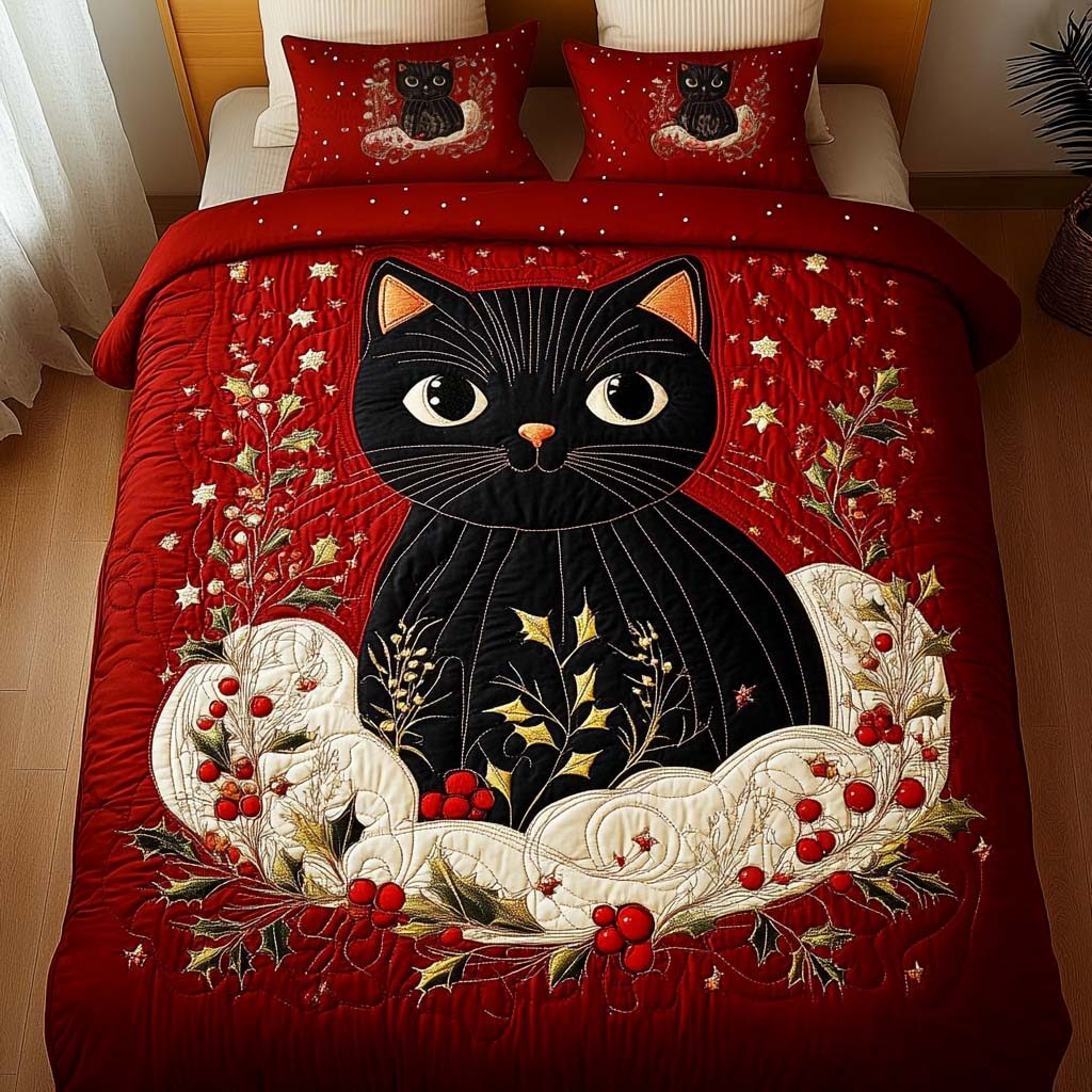 Starry Gaze quilted 3-piece bedding set on a made bed with two matching pillow shams