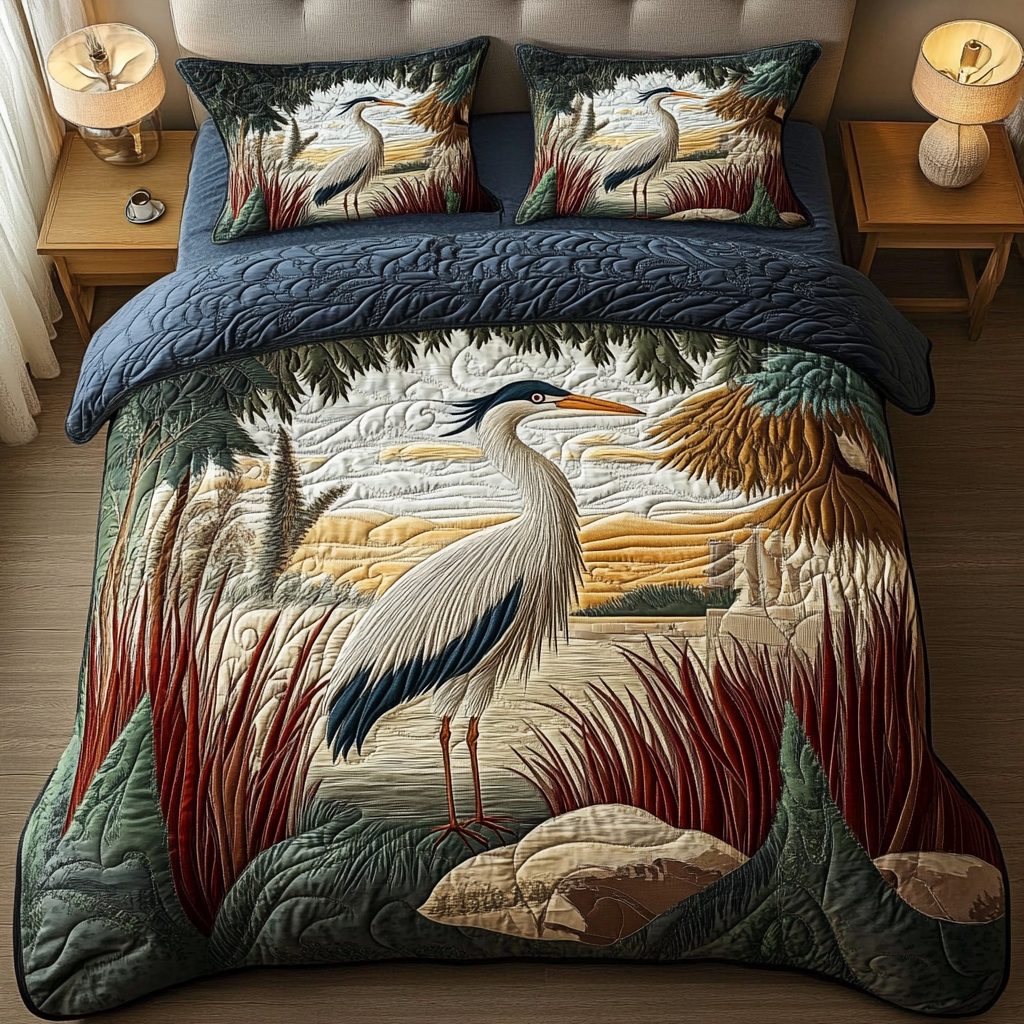 Starry Haven quilted 3-piece bedding set on a made bed with two matching pillow shams