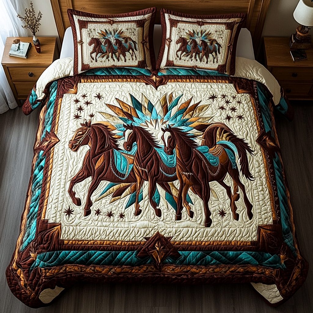 Steed Style quilted 3-piece bedding set on a made bed with two matching pillow shams