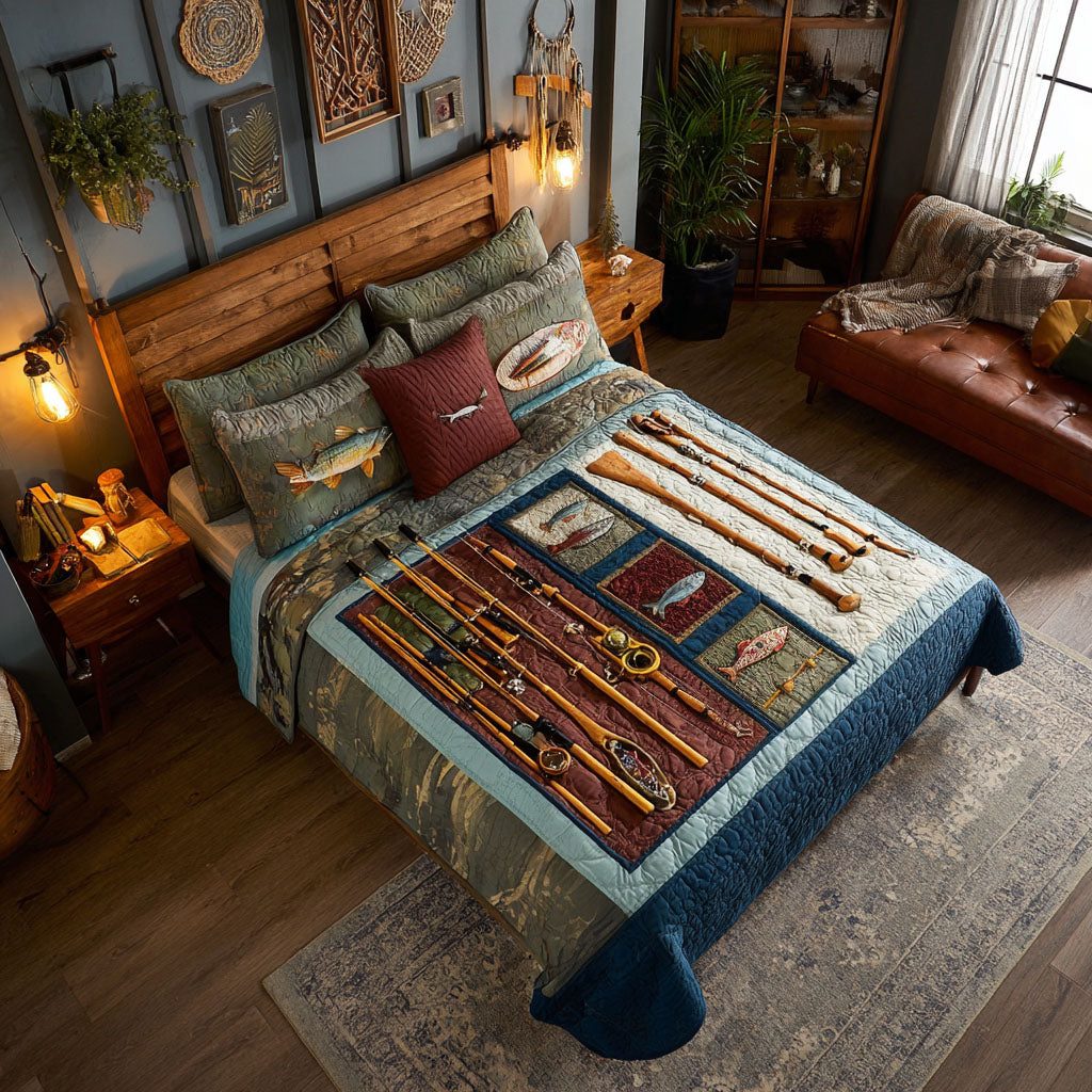 Stillwater Traditions quilted 3-piece bedding set on a made bed with two matching pillow shams
