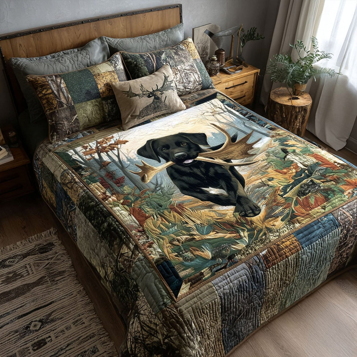 Storm Chaser quilted 3-piece bedding set on a made bed with two matching pillow shams