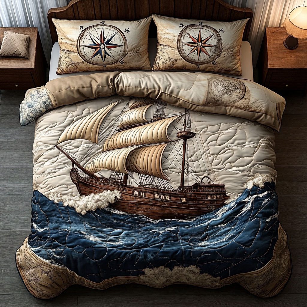 Storm Fury quilted 3-piece bedding set on a made bed with two matching pillow shams