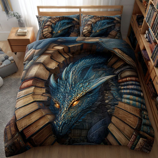 Storm Watcher quilted 3-piece bedding set on a made bed with two matching pillow shams