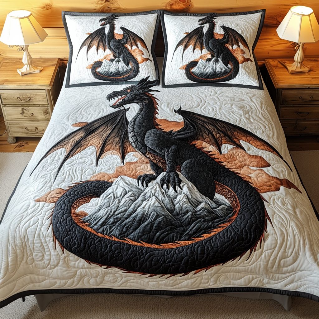 Stormborn Fury quilted 3-piece bedding set on a made bed with two matching pillow shams