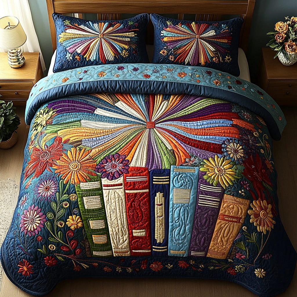 Storybook Comfort quilted 3-piece bedding set on a made bed with two matching pillow shams