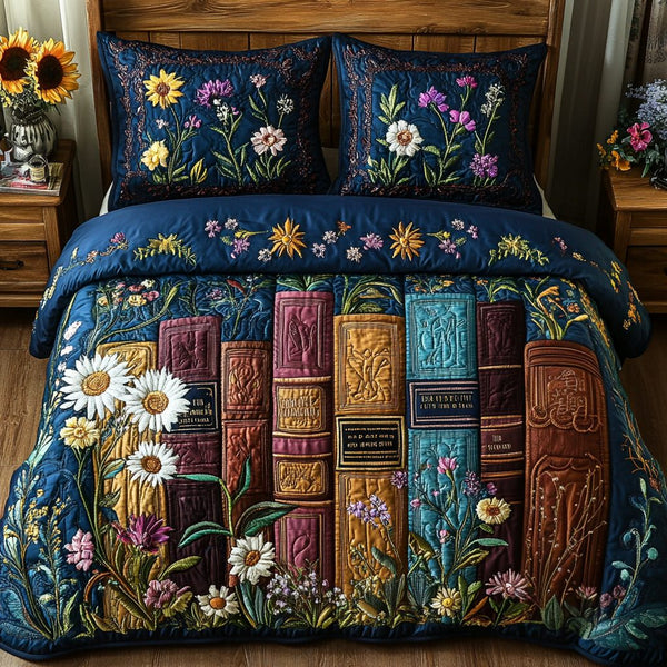 Storybook Comfort quilted 3-piece bedding set on a made bed with two matching pillow shams