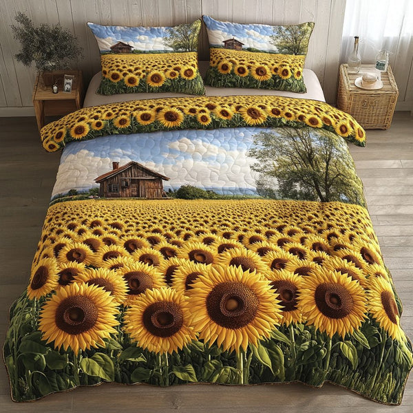 Summer Bloom quilted 3-piece bedding set on a made bed with two matching pillow shams