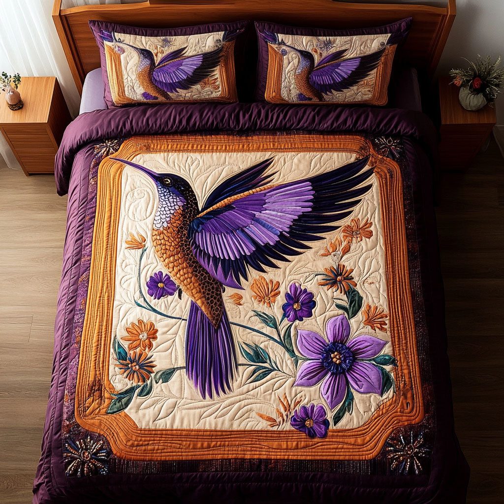 Sunlit Gem quilted 3-piece bedding set on a made bed with two matching pillow shams