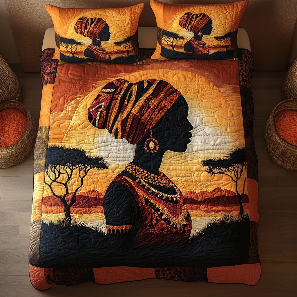 Sunlit Silhouette quilted 3-piece bedding set on a made bed with two matching pillow shams