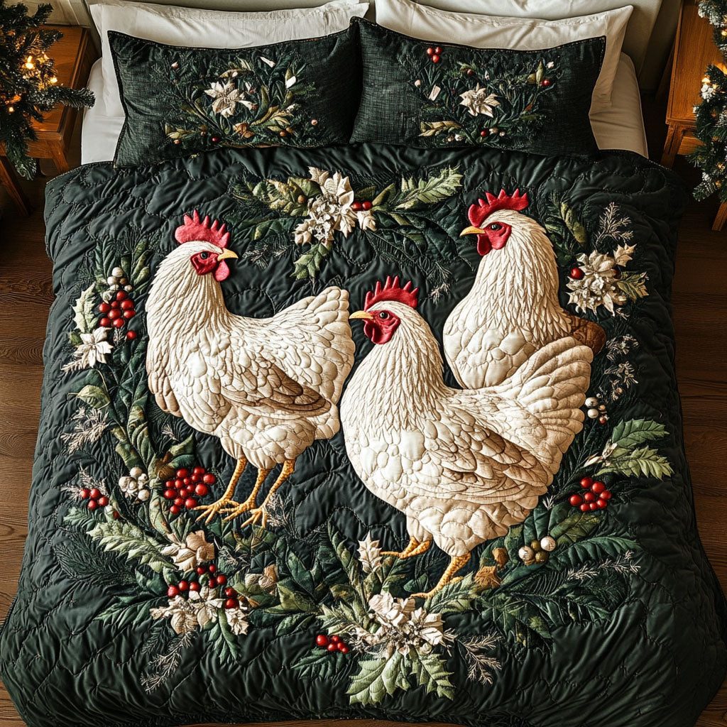 Sunrise Anthem quilted 3-piece bedding set on a made bed with two matching pillow shams