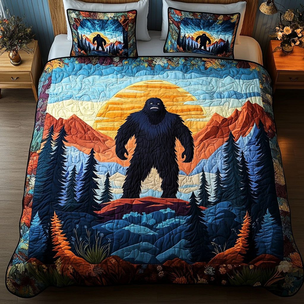 Sunrise Roamer quilted 3-piece bedding set on a made bed with two matching pillow shams