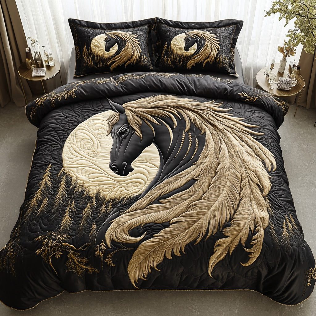 Sunset Canter quilted 3-piece bedding set on a made bed with two matching pillow shams