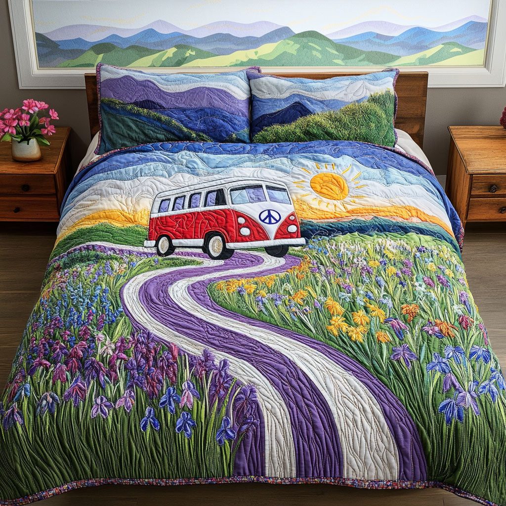 Tennessee Dream Ride quilted 3-piece bedding set on a made bed with two matching pillow shams
