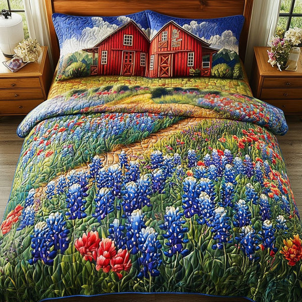 Texas Country Breeze quilted 3-piece bedding set on a made bed in a rustic timber bedroom