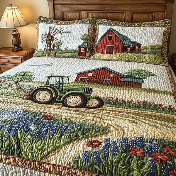 Texas Home quilted 3-piece bedding set on a made bed in a rustic timber bedroom