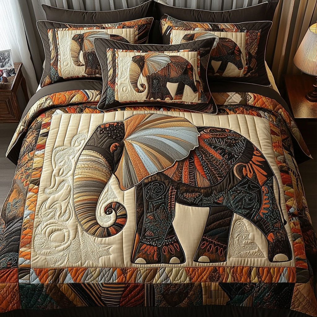 The Calling quilted 3-piece bedding set on a made bed with two matching pillow shams