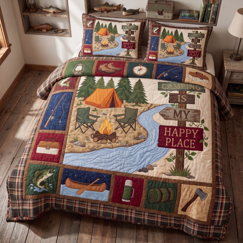 The Nostalgic Nature quilted 3-piece bedding set on a made bed in a farmhouse bedroom