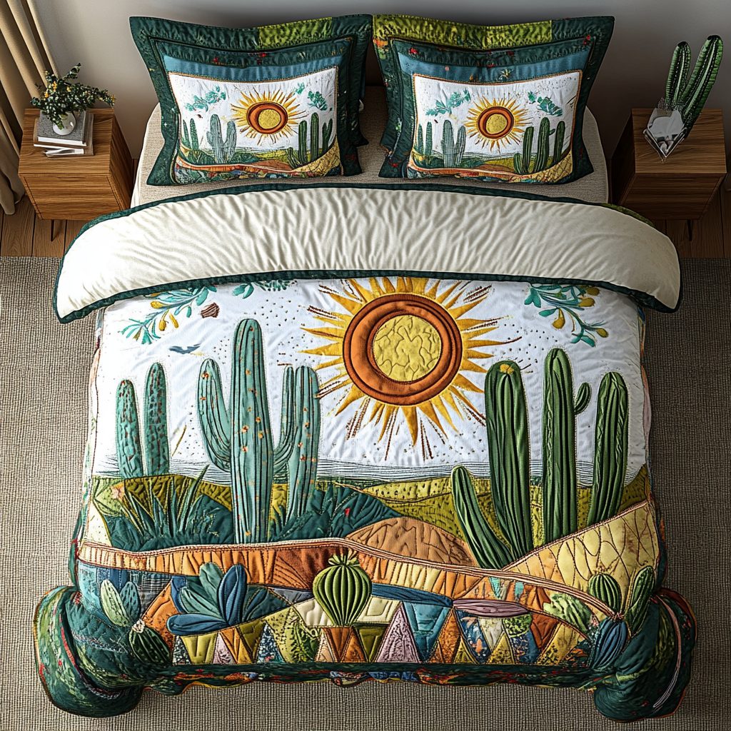 Thorny Grace quilted 3-piece bedding set on a made bed with two matching pillow shams