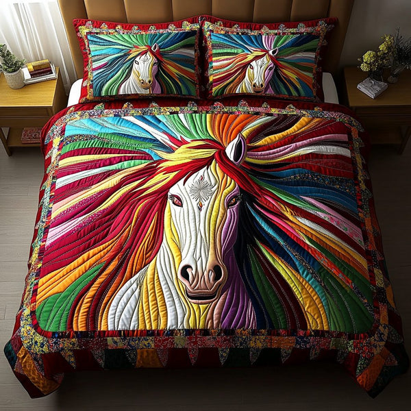 Thunder Stride quilted 3-piece bedding set on a made bed with two matching pillow shams