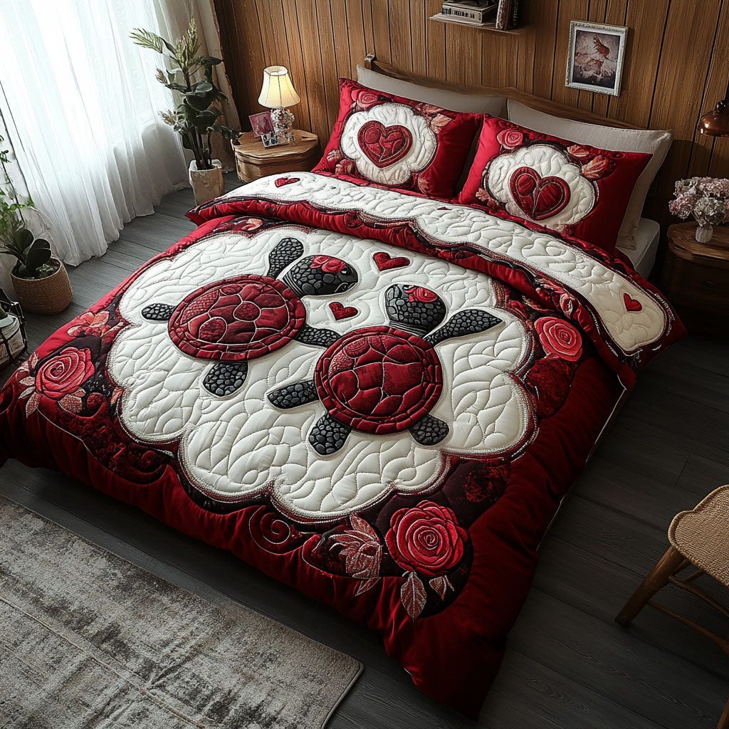Tidal Love quilted 3-piece bedding set on a made bed with two matching pillow shams