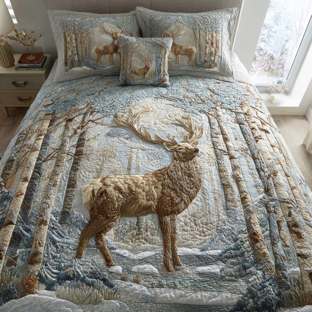 Timber Crown quilted 3-piece bedding set on a made bed with two matching pillow shams