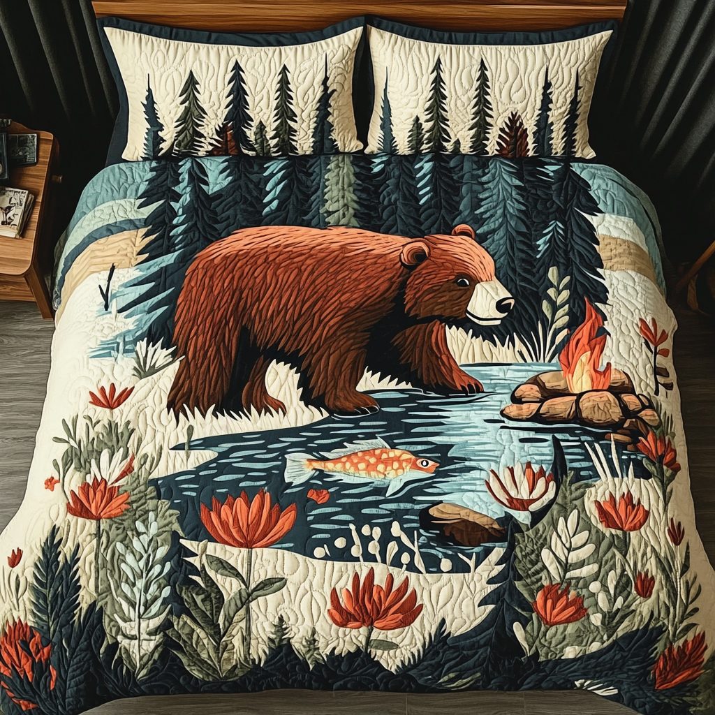 Timber Lodge quilted 3-piece bedding set on a made bed with two matching pillow shams