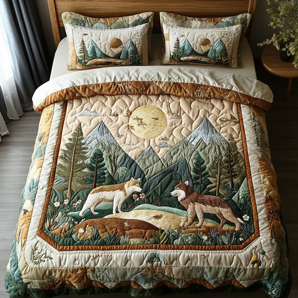 Timber Trail quilted 3-piece bedding set on a made bed with two matching pillow shams