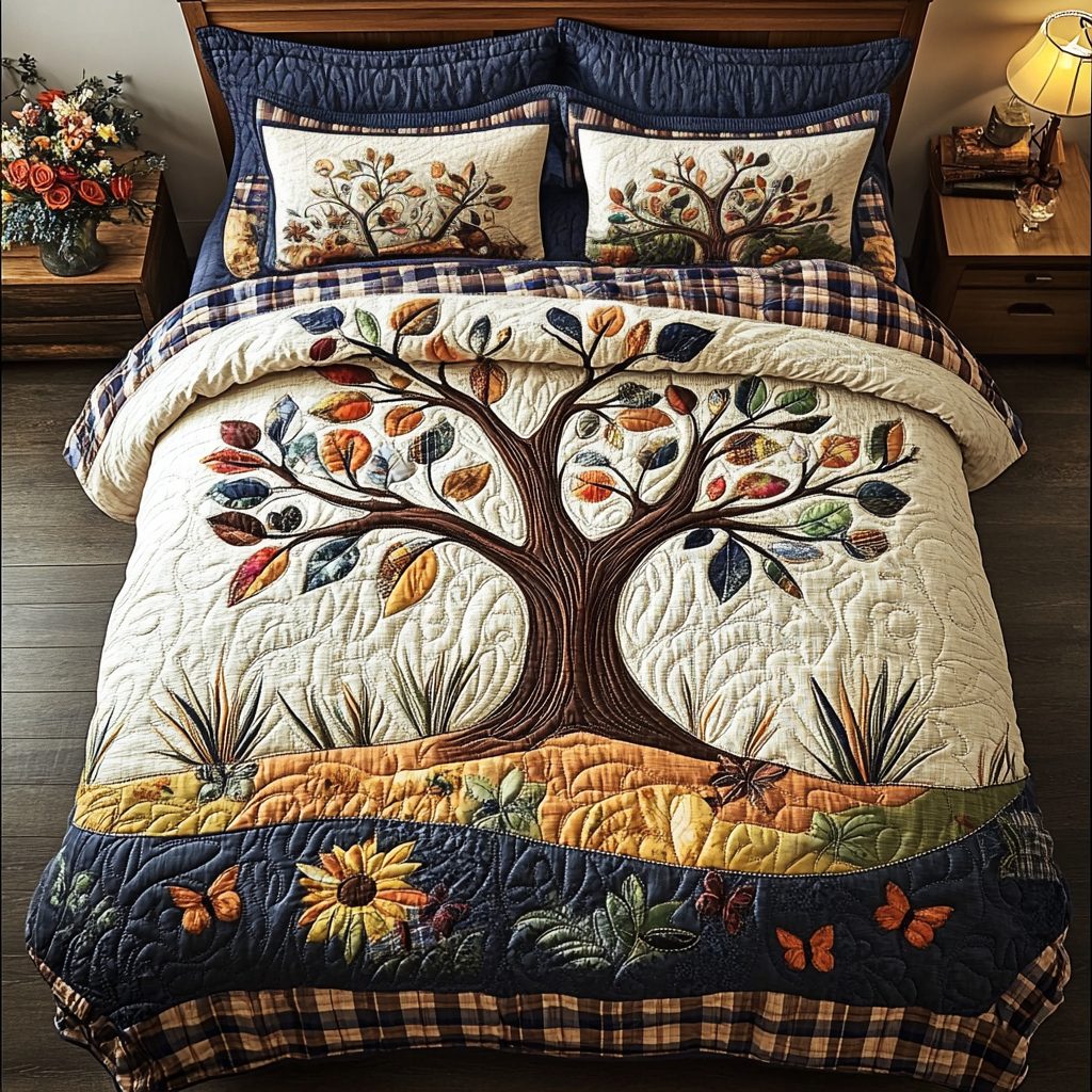 Timberline Dreams quilted 3-piece bedding set on a made bed with two matching pillow shams