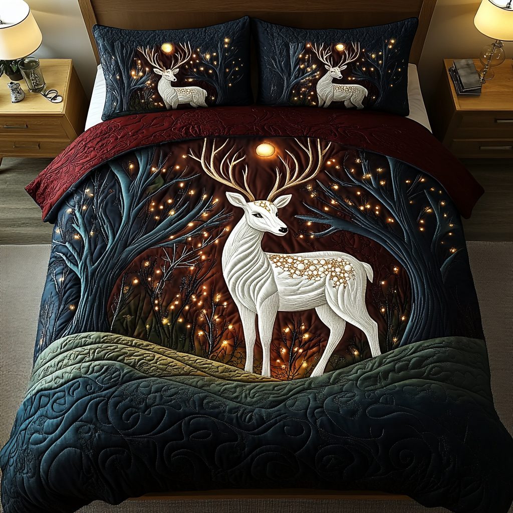 Timeless Buck quilted 3-piece bedding set on a made bed in a farmhouse bedroom