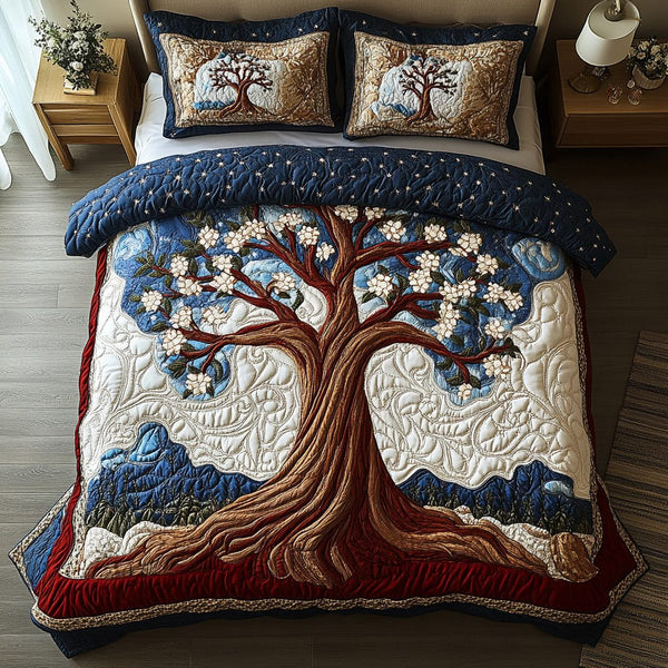 Timeless Growth quilted 3-piece bedding set on a made bed in a farmhouse bedroom