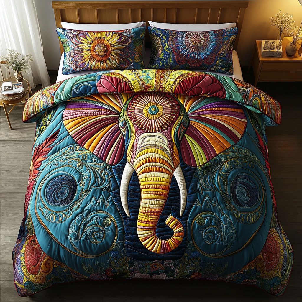 Timeless Herd quilted 3-piece bedding set on a made bed in a farmhouse bedroom