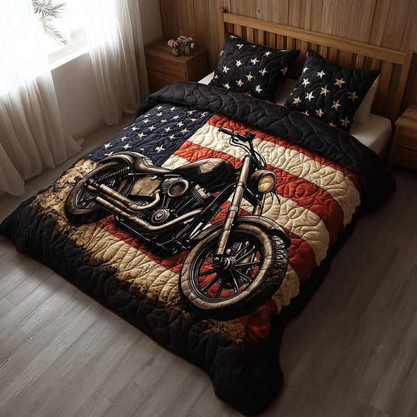 Timeless Torque quilted 3-piece bedding set on a made bed in a farmhouse bedroom