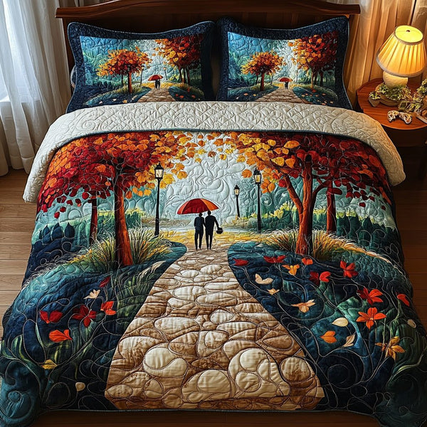 Together Always quilted 3-piece bedding set on a made bed with two matching pillow shams