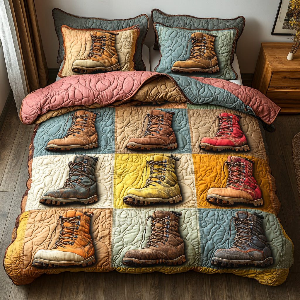 Trailblazer quilted 3-piece bedding set on a made bed with two matching pillow shams