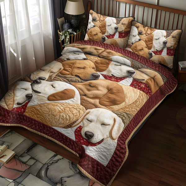 Trailblazer Tails quilted 3-piece bedding set on a made bed with two matching pillow shams