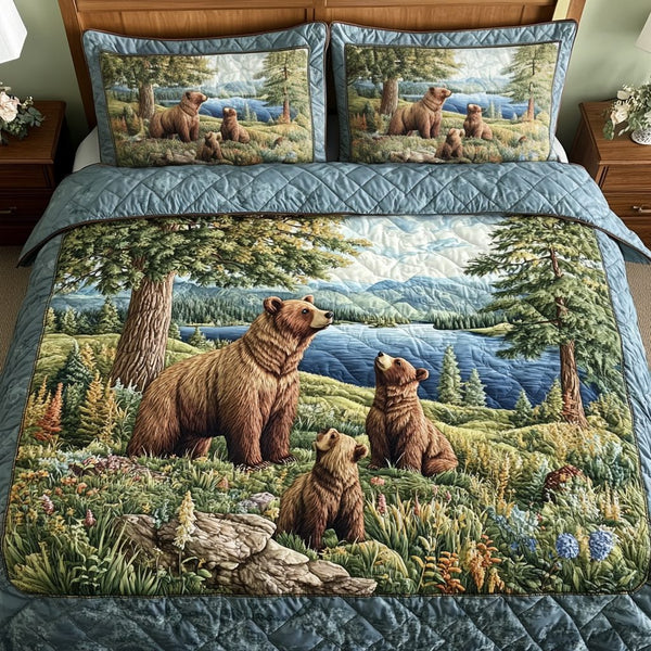 Tranquil Trails quilted 3-piece bedding set on a made bed with two matching pillow shams